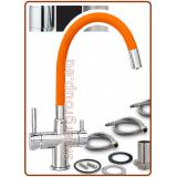 3374 3-way stainless steel metal free faucet 3/8" with orange soft spout