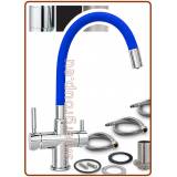 3376 3-way stainless steel metal free faucet 3/8" with blue soft spout