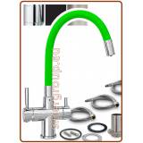 3380 3-way stainless steel metal free faucet 3/8" with green soft spout