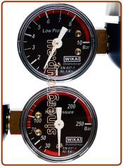 Kit Manometri Co2 di ricambio Ø40 0-10,0/0-250 Bar BSP 1/8" (bassa/alta pressione) per cod. 01012007