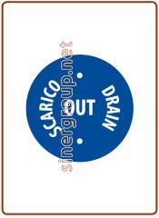 Round sticker 20x20 mm. " OUT Scarico/Drain "