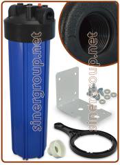 Big housing 20" blue IN-OUT 3/4" - Pressure release button with wrench & wall mounting bracket (4)