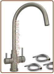 3077 3-way brushed stainless steel faucet 3/8"