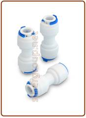 Union connector OD tube - OD tube 1/4" x 1/4" (double internal o-rings) + 2 clips