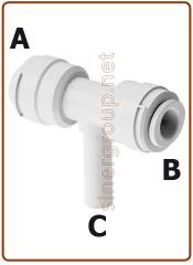 Tee union OD tube - OD stem (A)1/4" x (B)1/4" x (C)1/4"